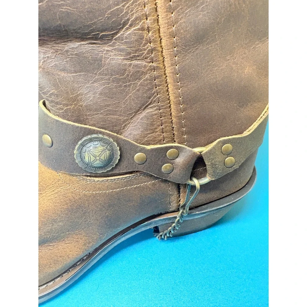 Old West Womens 8M Antique Brown Leather Harness Cowboy Boots
